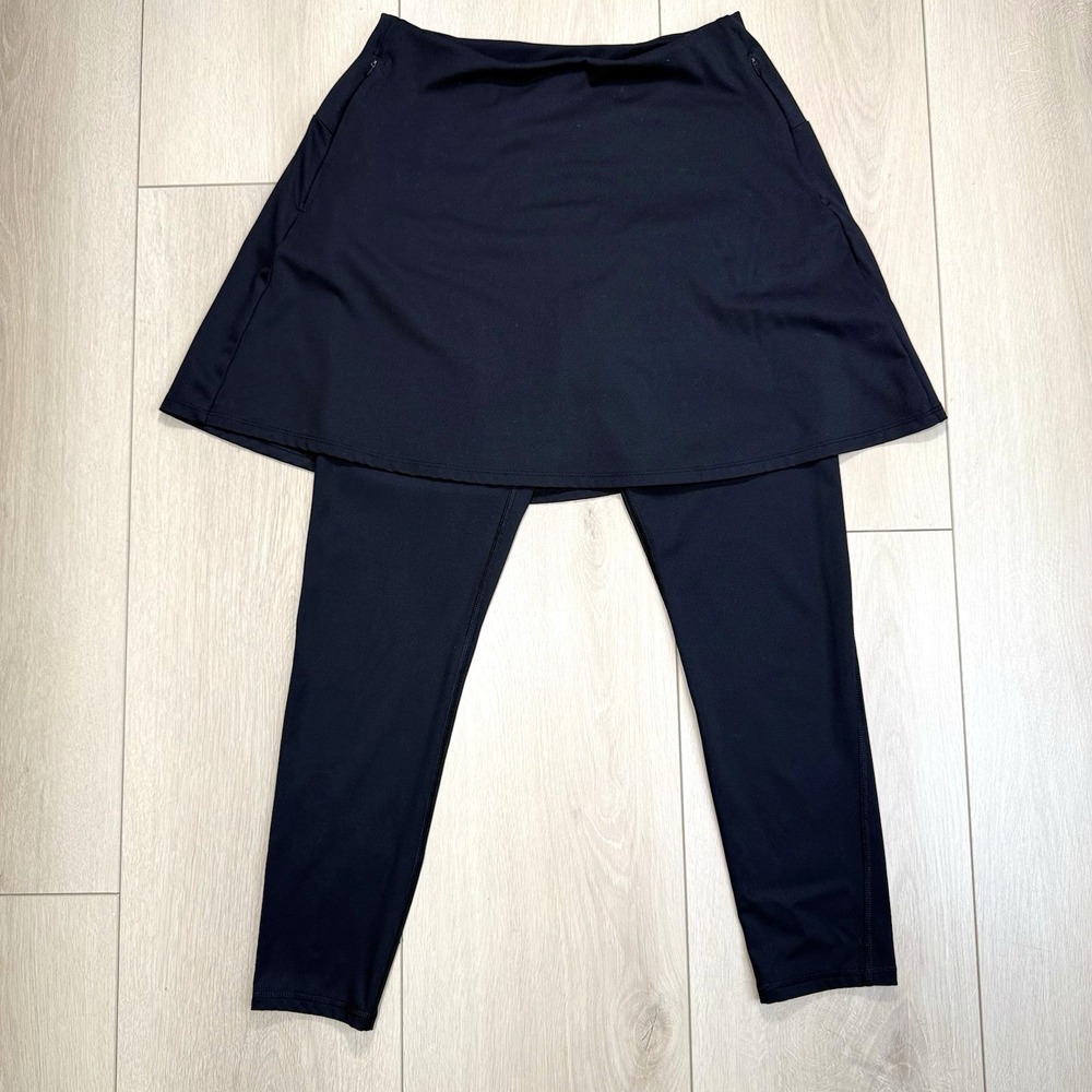 CALIA Women's Size M Black Athletic Skort Leggings Built-In Pants Zipper Pocket